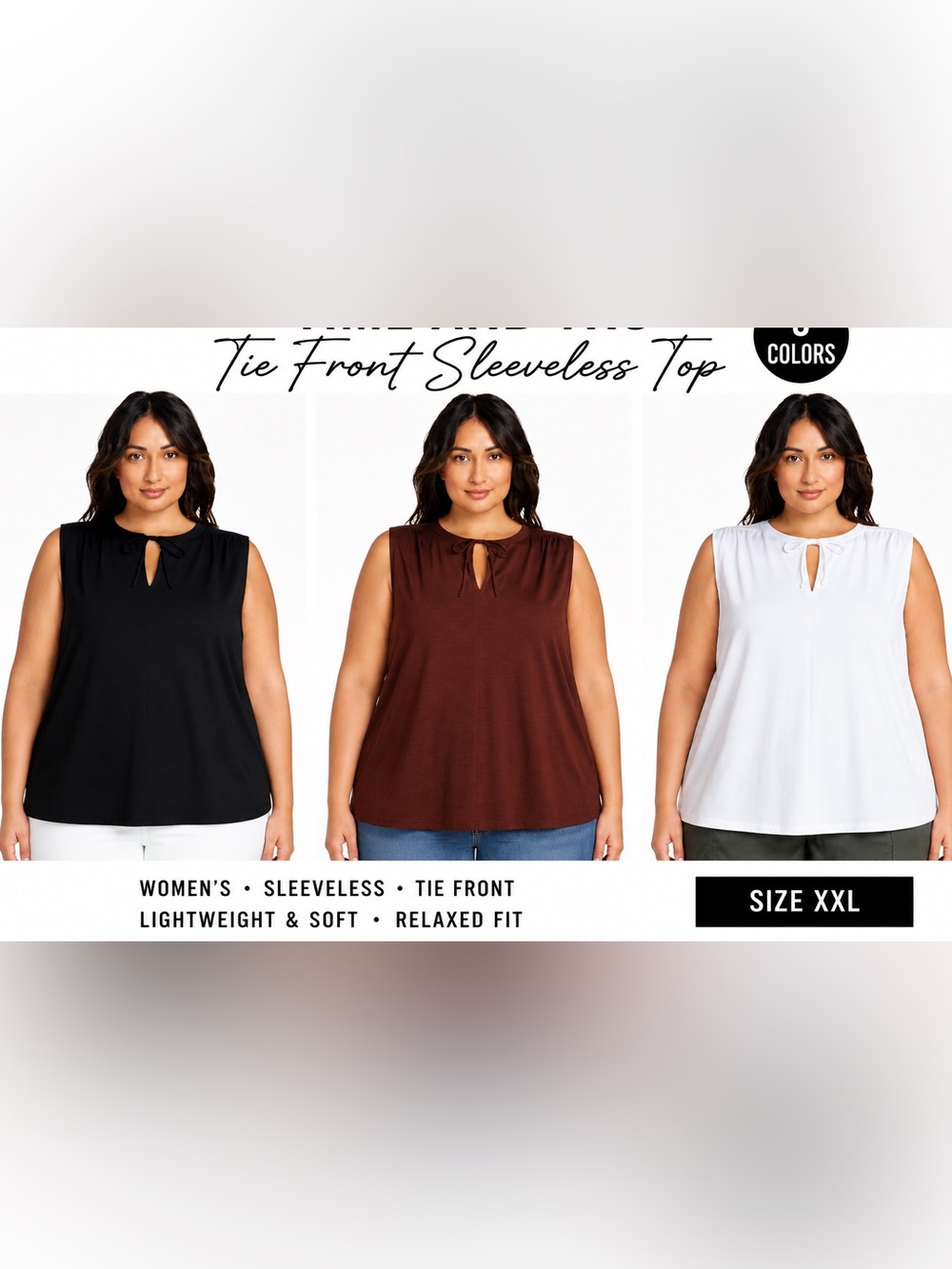 NWT Set of 3 Time and Tru Brown Tie-Front Sleeveless Camisoles Neutral Colors